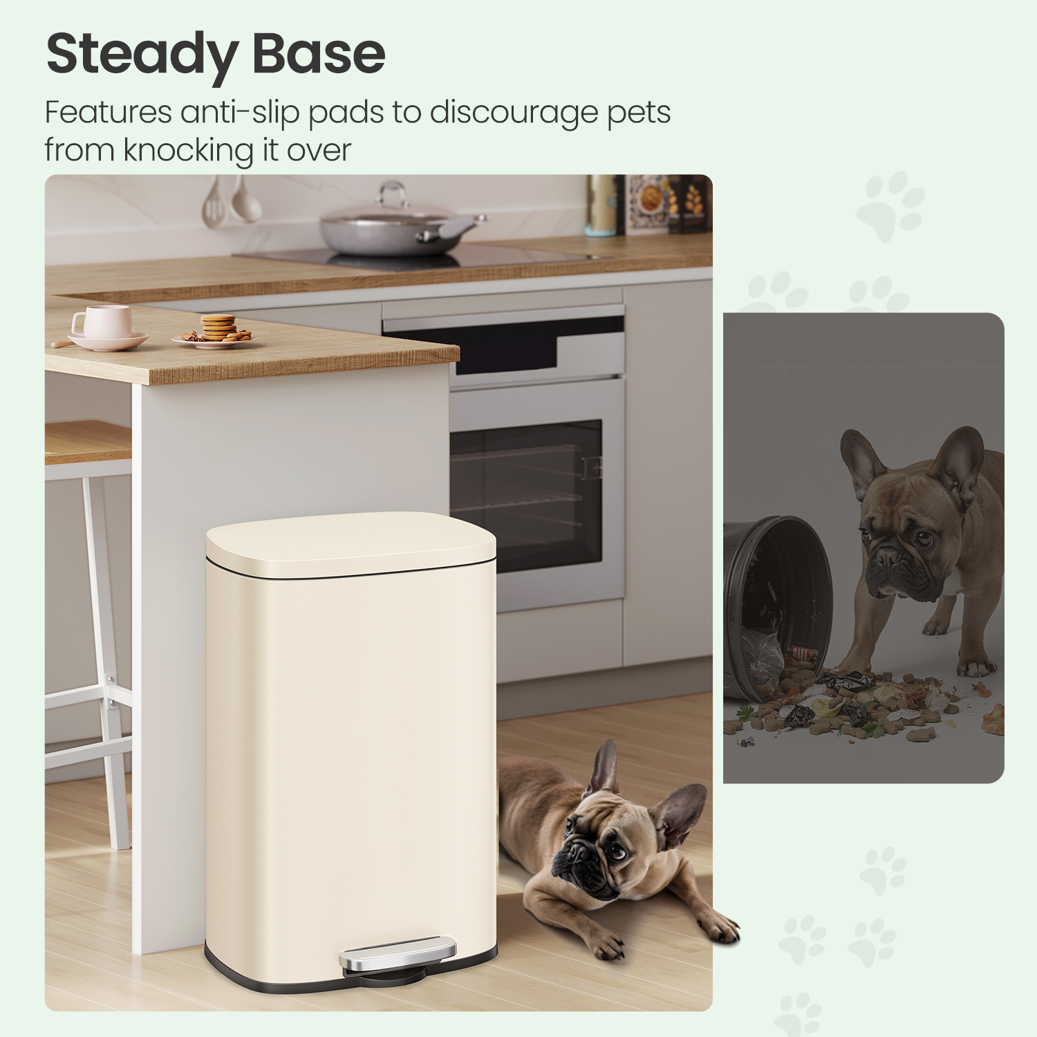 LEDREM Stainless Steel 13 Gallon Step Trash Can , Soft-Close Lid with Odor Seal & Inner Bucket , Kitchen Recycling Bin ,Sand Beige