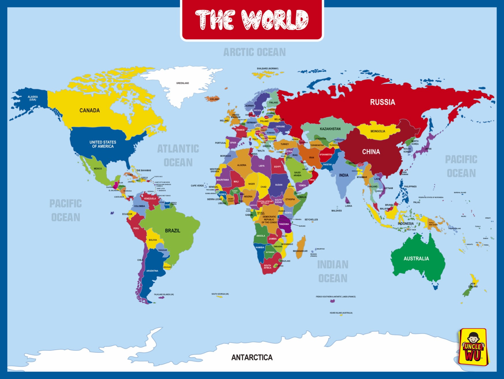 UNCLE WU  World Map Poster- Home School,Classroom,Back to School Resources - 18 "x 24 " Laminated