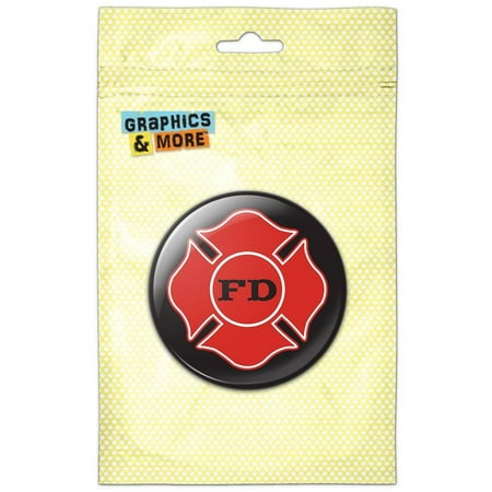 Fire Department Firefighter FD Red Maltese Cross on Black Pinback Button Pin Badge