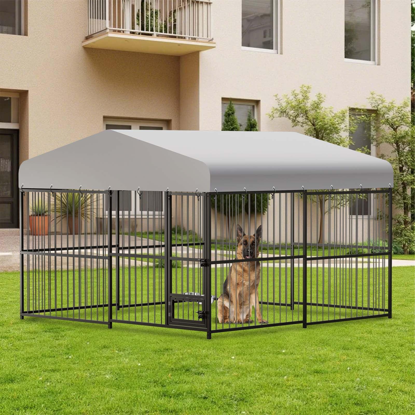 Luku Large Covered Dog Kennel, 10x10x6FT Outdoor Cage for Dogs