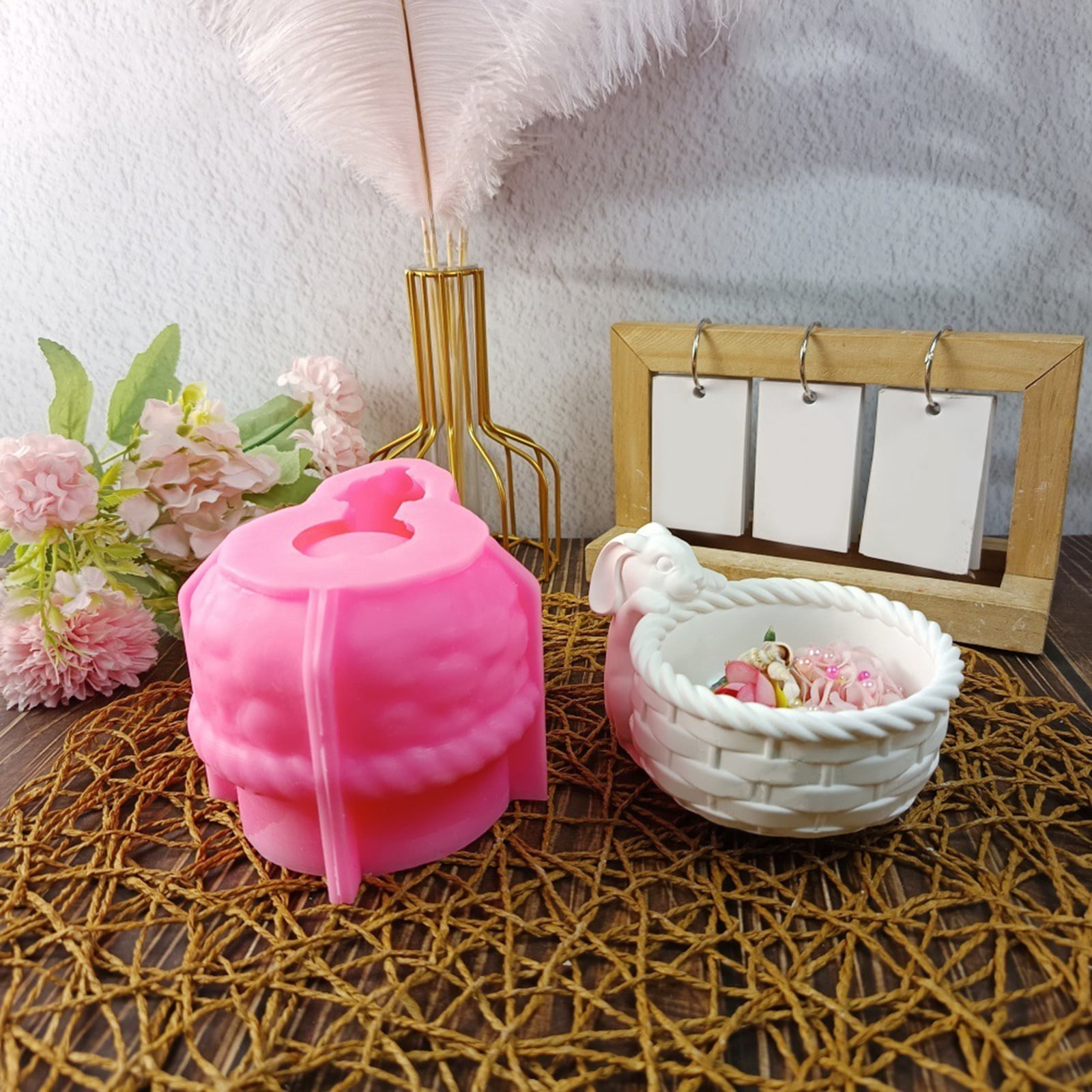 3D Bunnies Basket Silicone Molds for Soap Planter Jewelry Case Epoxy Resin Molds Gypsum Silicone Molds