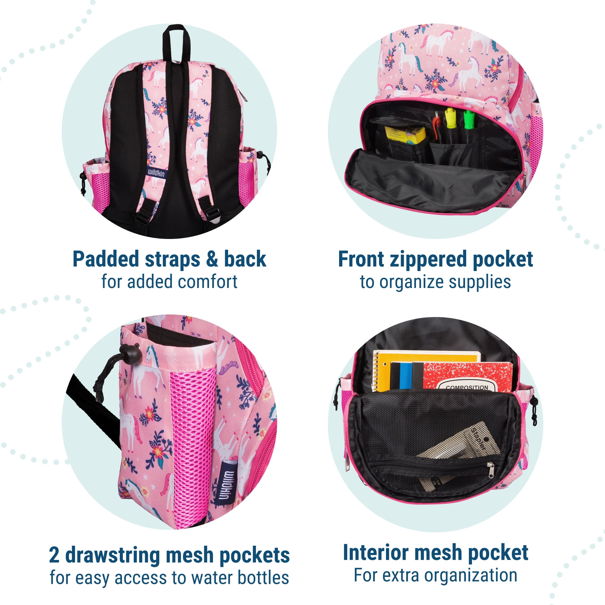 Wildkin Kids 17 Inch Backpack for Boys and Girls, Perfect for School and Travel (Magical Unicorns Pink)