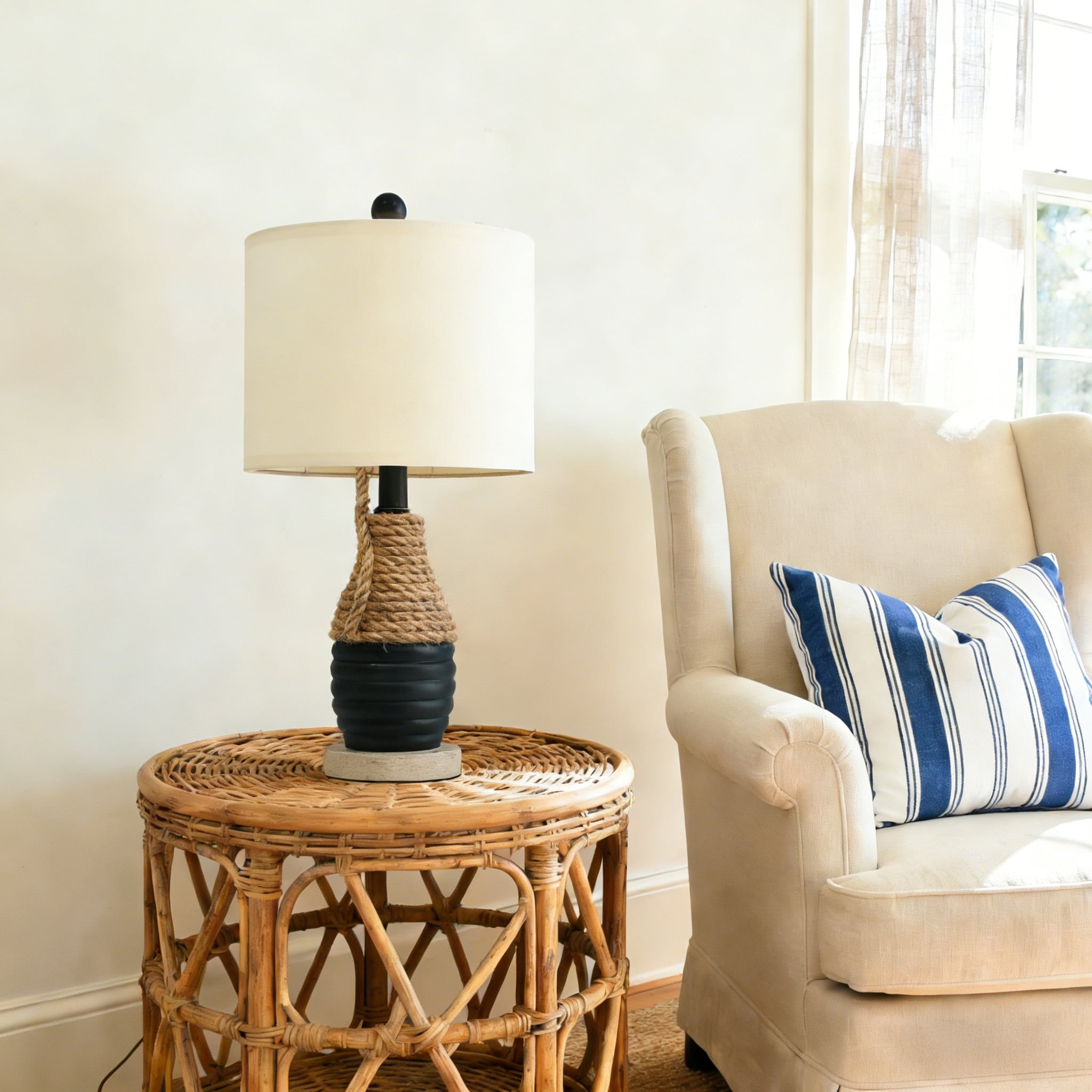 Oneach Farmhouse Table Lamp for Living Room Bedroom 20" Coastal Navy Blue Nightstands Bedside Lamps Home