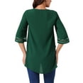 thumbnail image 3 of BLUSA MESH DE MANGA 3/4 CON ESCOTE EN V Y MANGAS DE CAMPANA INSPIRE CHIC, TALLA M, VERDE, CON HEMISFERIO ASIMÉTRICO E IRREGULAR, BLUSA CASUAL, 3 of 5