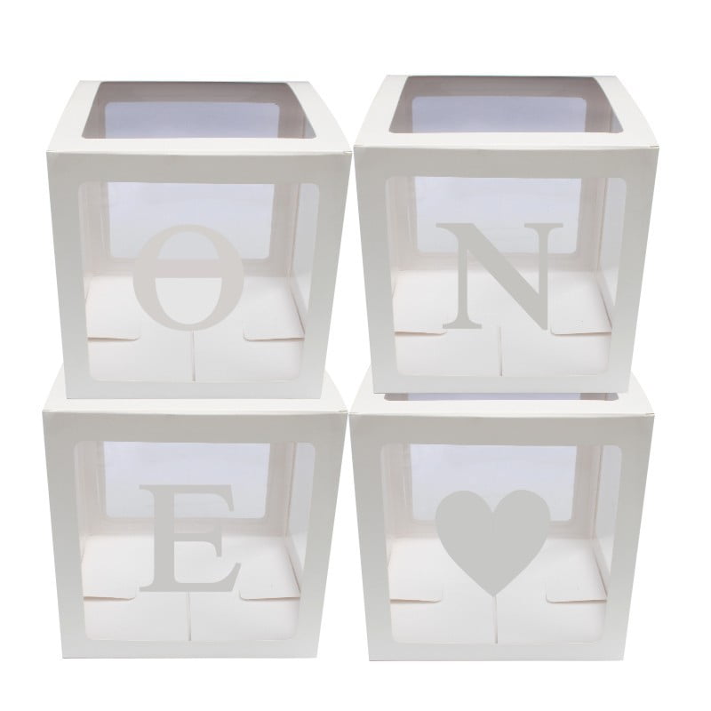 4Pcs Boy Girl Baby Shower Party Decor Transparent Cardboard Gift Balloon Boxes 