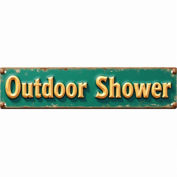 Decorative Tin Sign 16x4 Inches - Outdoor Shower Functional Design - Great for Patio, Beach House, Backyard - Beachy Decor, Vintage Decor, Outdoor Signs
