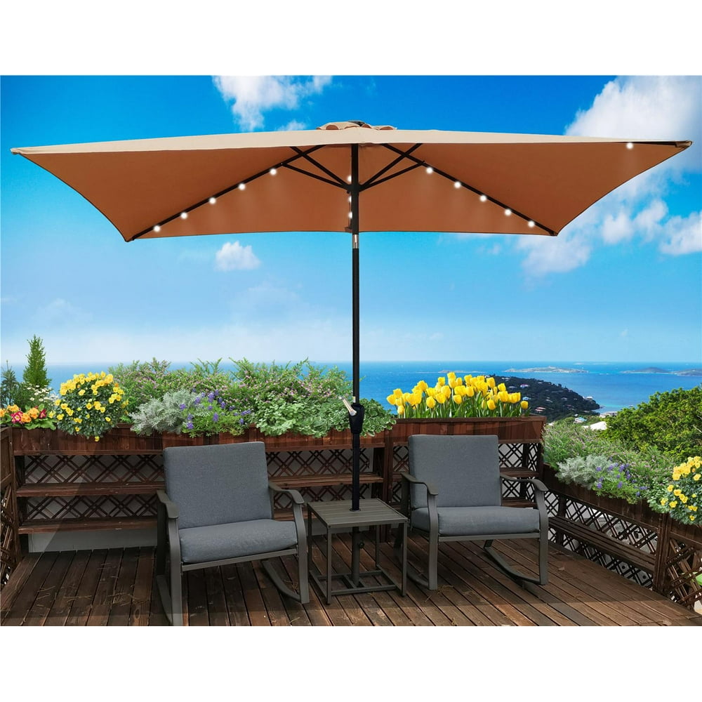 10 FT Solar Patio Outdoor Beach Umbrella with 26 LED Lights,Outdoor