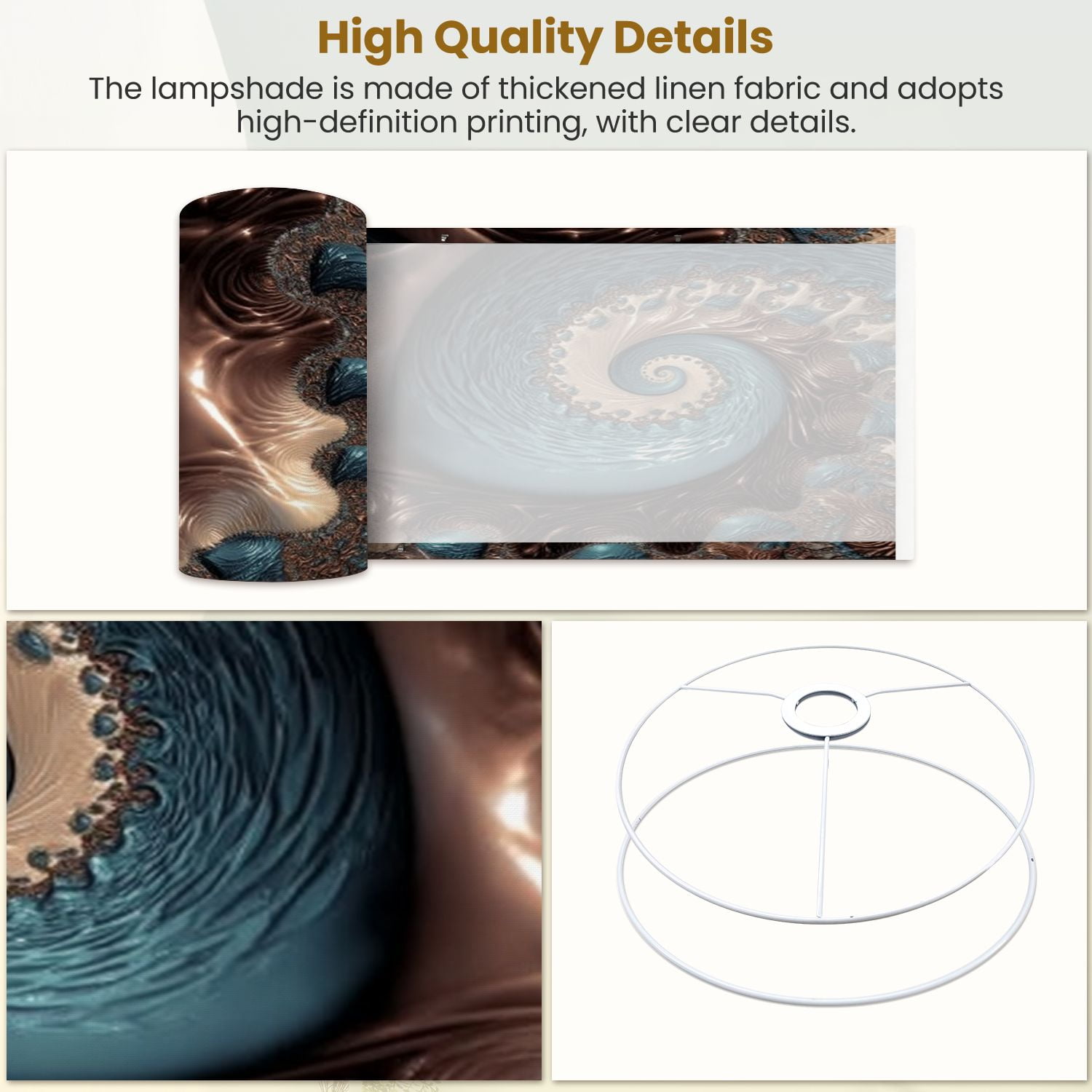 Linen Drum Lampshades Teal Chocolate Swirl Blue Brown Fractal Spirals 13"x13"x10" Light Shade for Table Lamps Floor Lamps Drum Lamp Shades Lampshade Replacement Assembly Required
