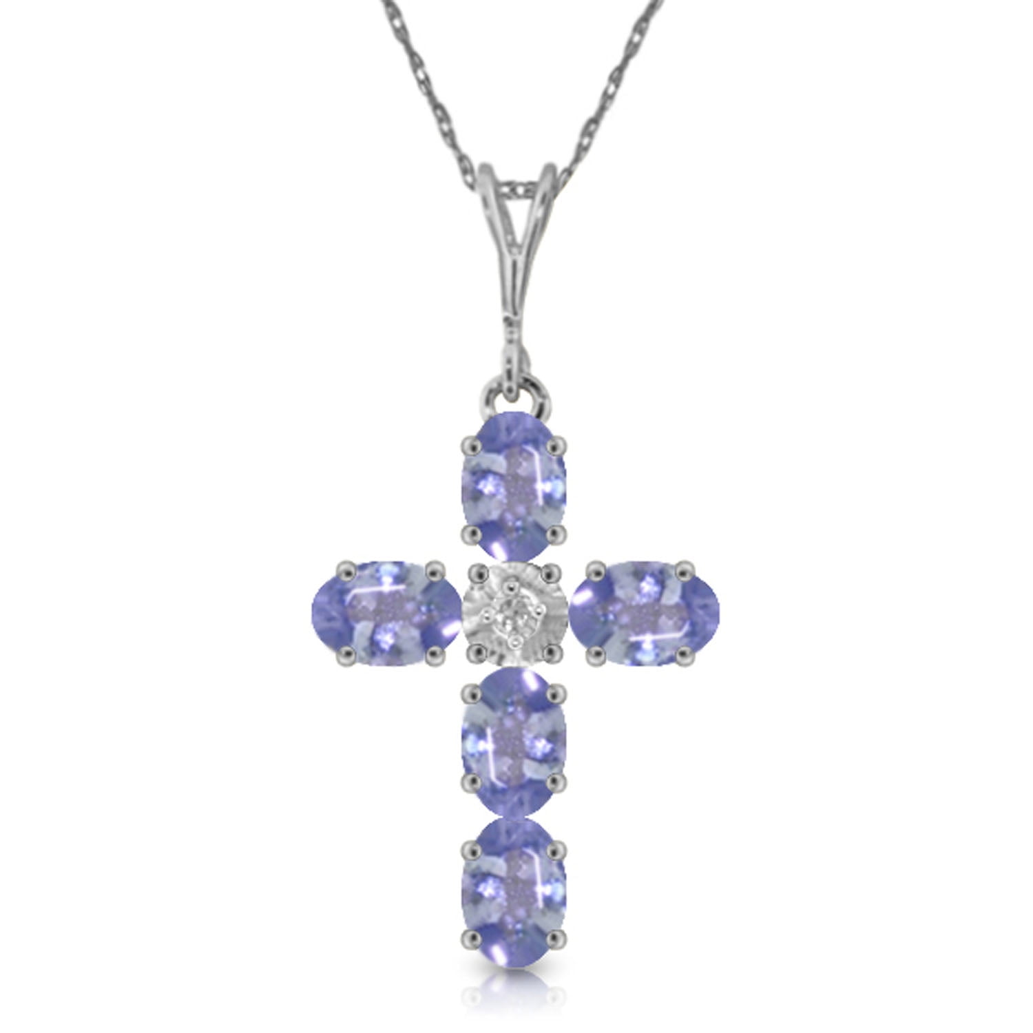 Galaxy Gold 14K Solid Gold Natural Tanzanite Cross Pendant Necklace for Women - White Gold Fine Jewelry