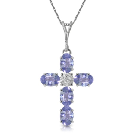 Galaxy Gold 14K Solid Gold 1.75 Carat Natural Tanzanite Cross Pendant Necklace for Women - White Gold Fine Jewelry
