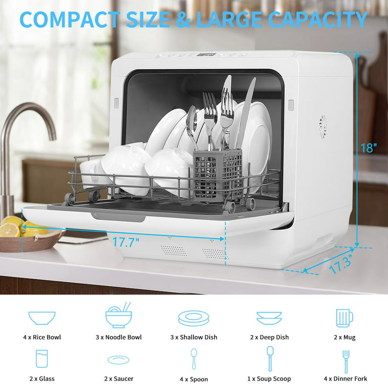 Farberware Portable Countertop Dishwasher - 7-Program System for Home, RV,  and Apartment - Wash Dishes, Glass, and Baby Products - Hookup Required