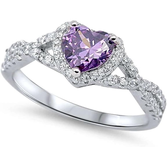 Divine Creation 1.80 Ct Heart Cut Purple Amethyst Wedding Engagement Halo Ring 14K White Gold Plated 925 Sterling Silver For Women's -5