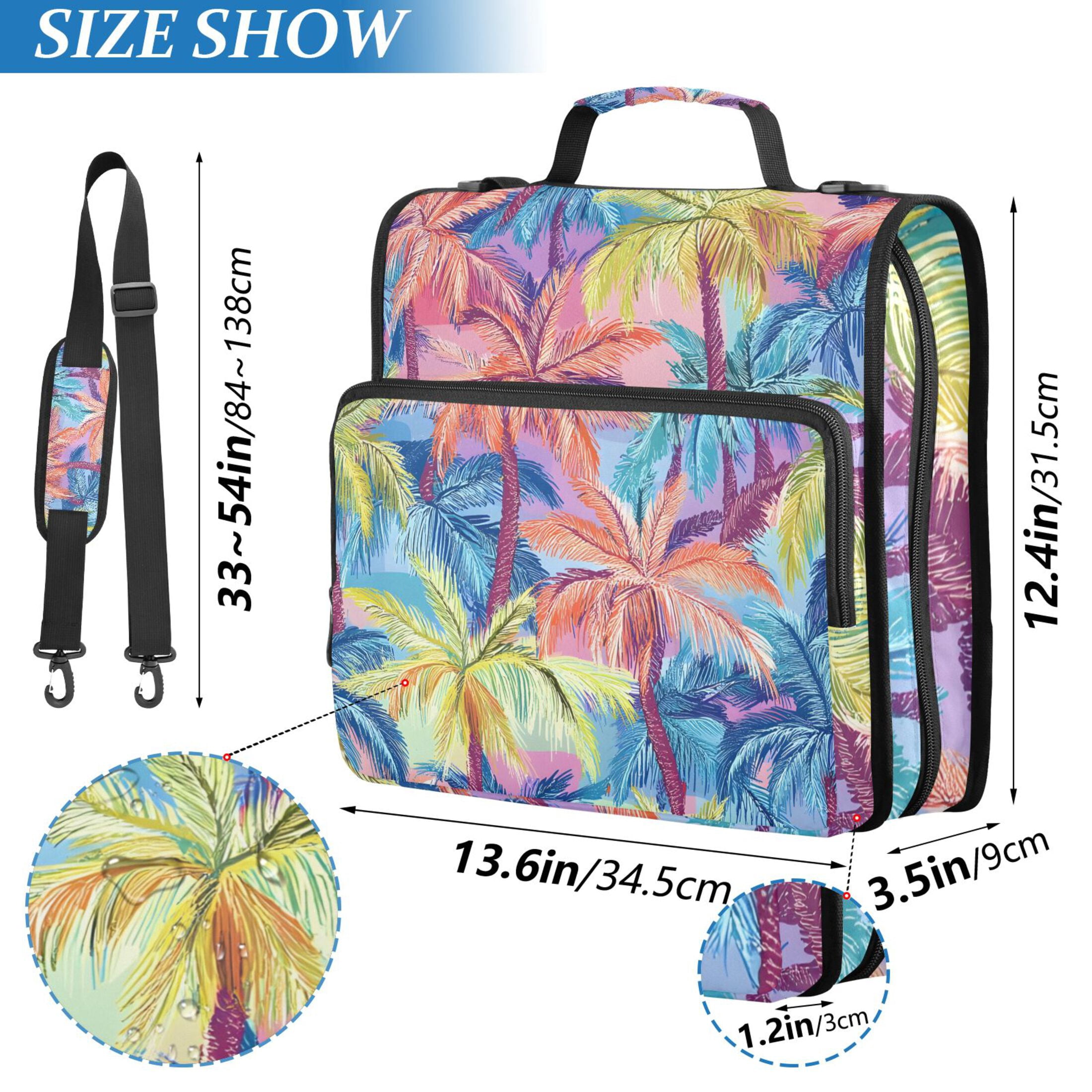 3 Ring Zipper Binder with Shoulder Strap Waterproof Trapper Keeper 2 Inch D-Ring 500 Sheets Capacity Colorful Palm Tree