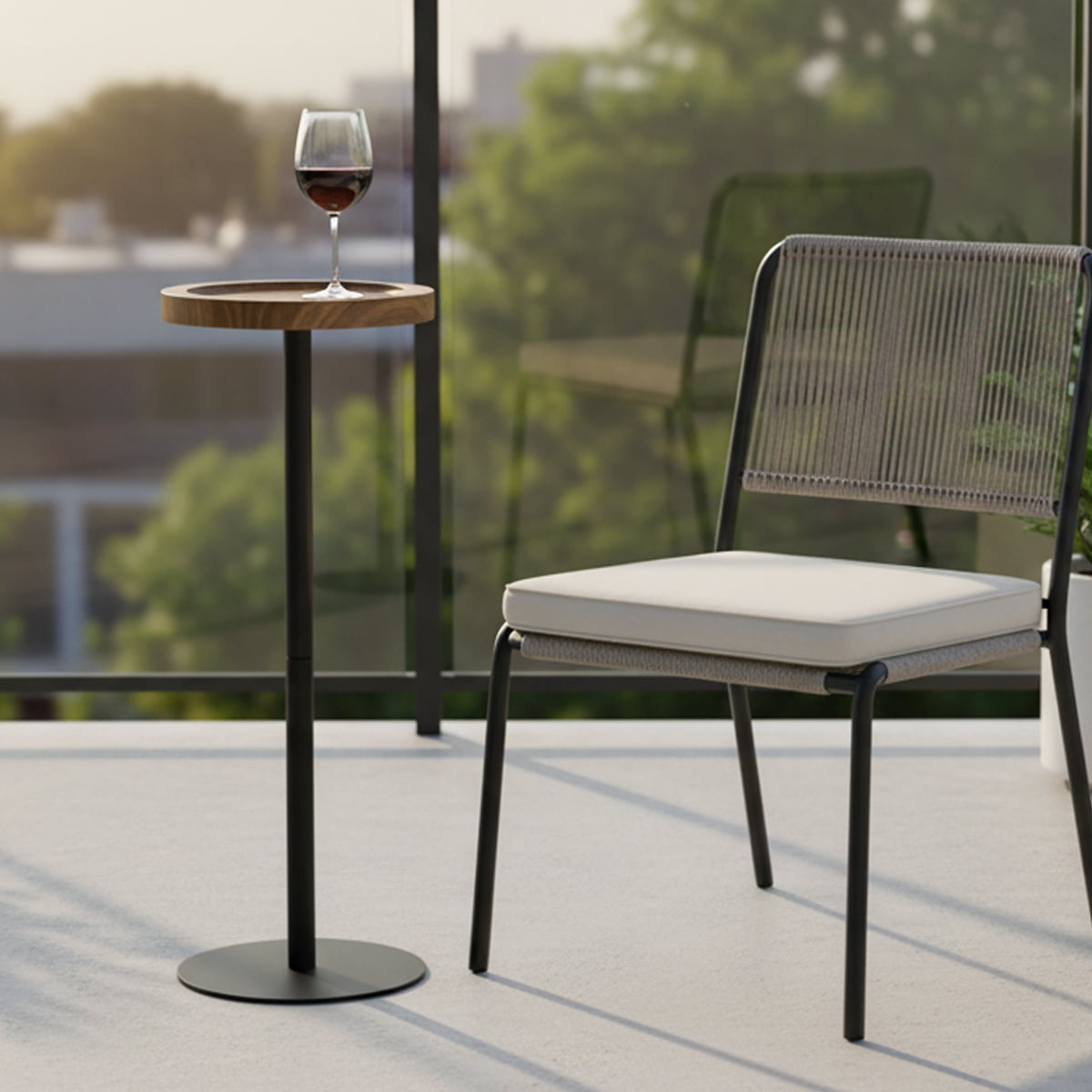 ManyFun Drink Table, Small Pedestal Side Table, Round Cocktail Table, Circle End Table with Metal Base, for Small Spaces, Walnut Brown & Black