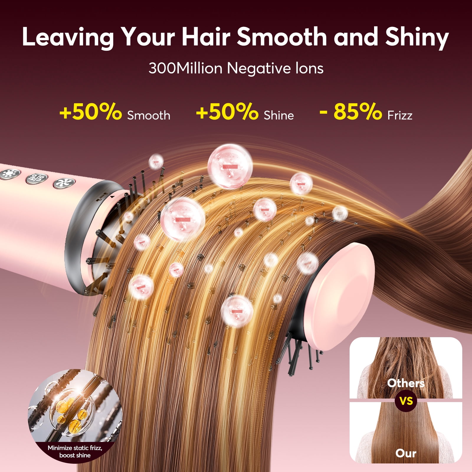 5 in 1 Hair Dryer Brush with Travel Bag - Bopcal Air Styler for Hair, High-Speed Hair Dryer for Multiple Styling, Fast Drying,No Heat Damage，Pink