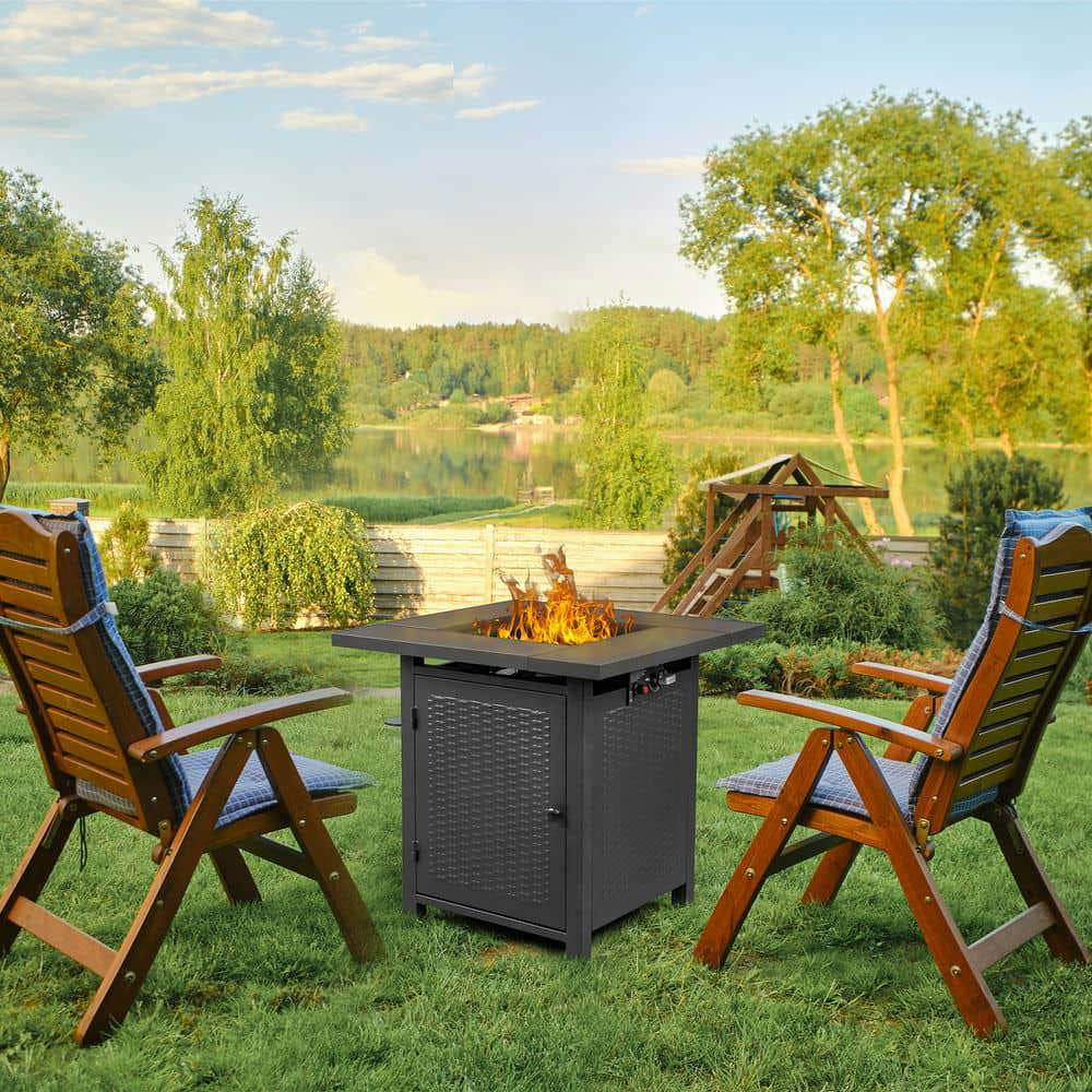 Spaco 28-Inch Fire Table, 50000 BTU Gas Firepit with Volcanic Stone, Gas Firepit for Outdoor as Patio, Picnic, Backyard, Black