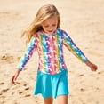 thumbnail image 3 of Lanbubble Girls Swimsuit Rash Guard Set 2 Piece Long Sleeve Bathing Suit Swim Skirt with Shorts 7-8 Years, 3 of 9