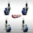 thumbnail image 2 of 3 Inch SS Blue Poly Wheel Swivel 1-1/4 Inch Expanding Stem Caster Set 2 Brakes, 2 of 2