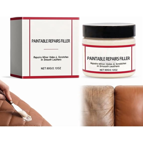 Leather Filler, Flexible Fast Drying Leather Repair Compound, Paintable Waterproof Leather Repair Paste, Fixes Holes Tears Cracks Scratches for Car Seats Furniture Shoes (1pc)