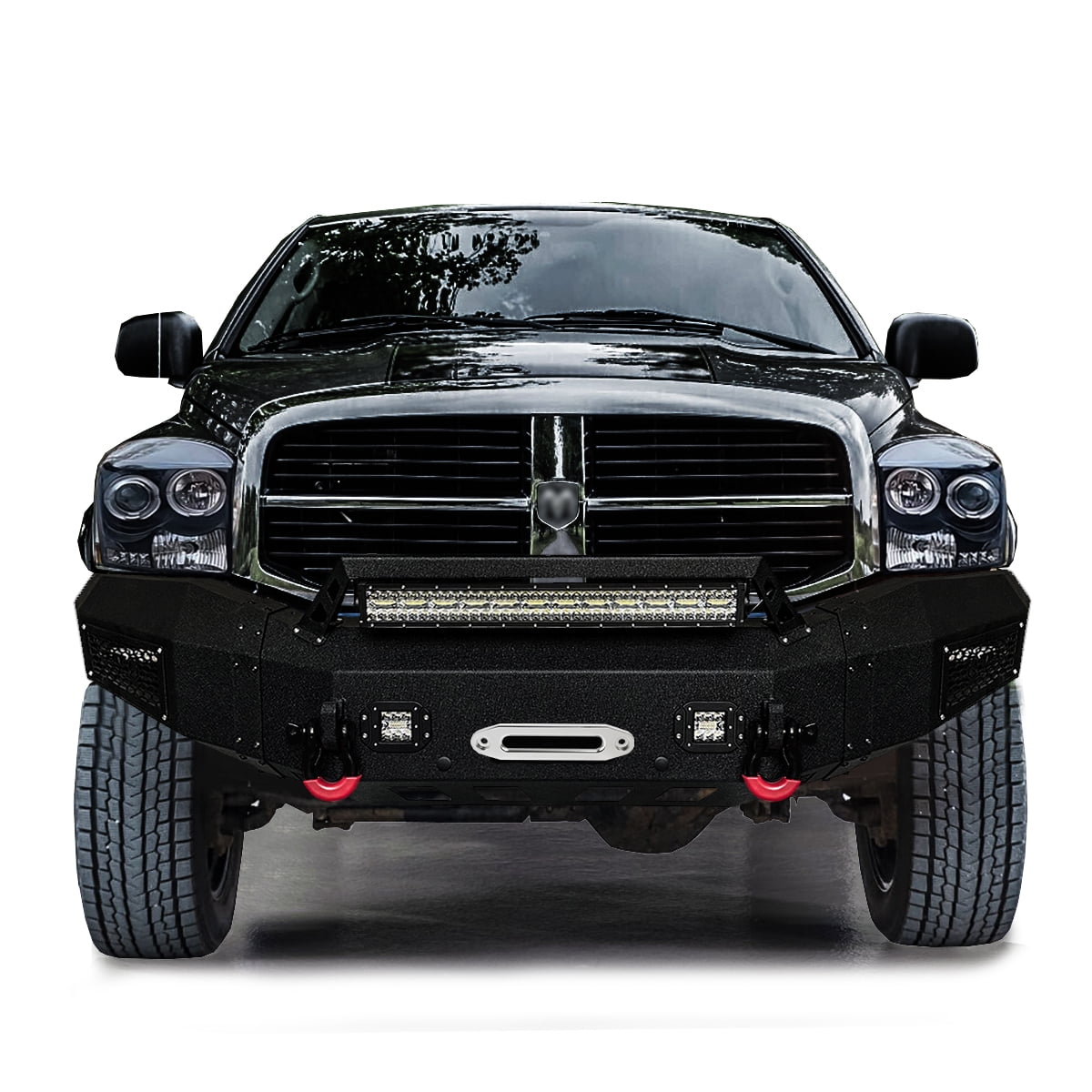 Vijay Compatible with 2006-2007-2008-2009 Dodge RAM 2500/3500 Front Bumper Textured Black Steel with Light and D-ring