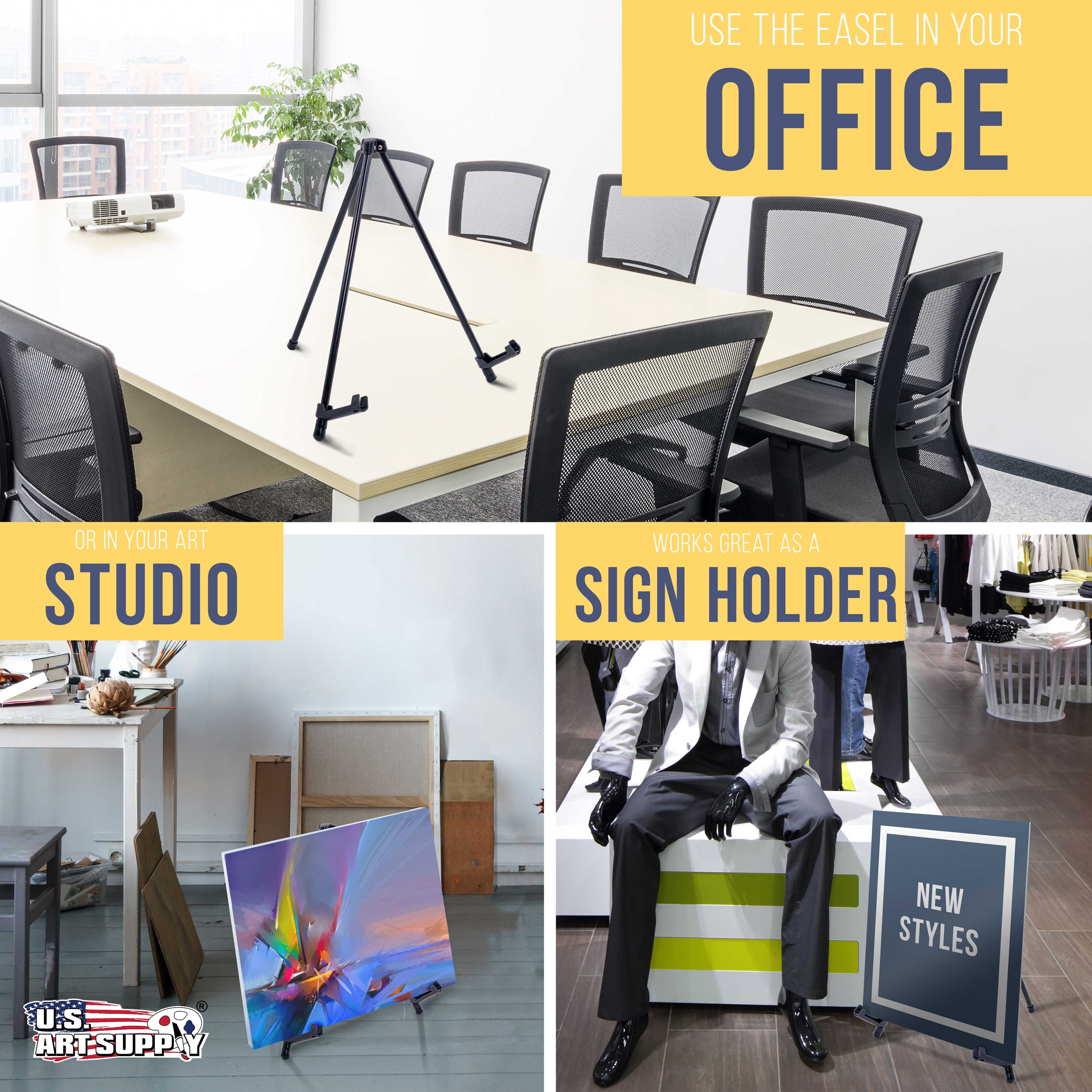 U.S. Art Supply 14" High Exhibitor Steel Tabletop Instant Display Easel (Pack of 6) Portable Tripod Stand Pictures Signs