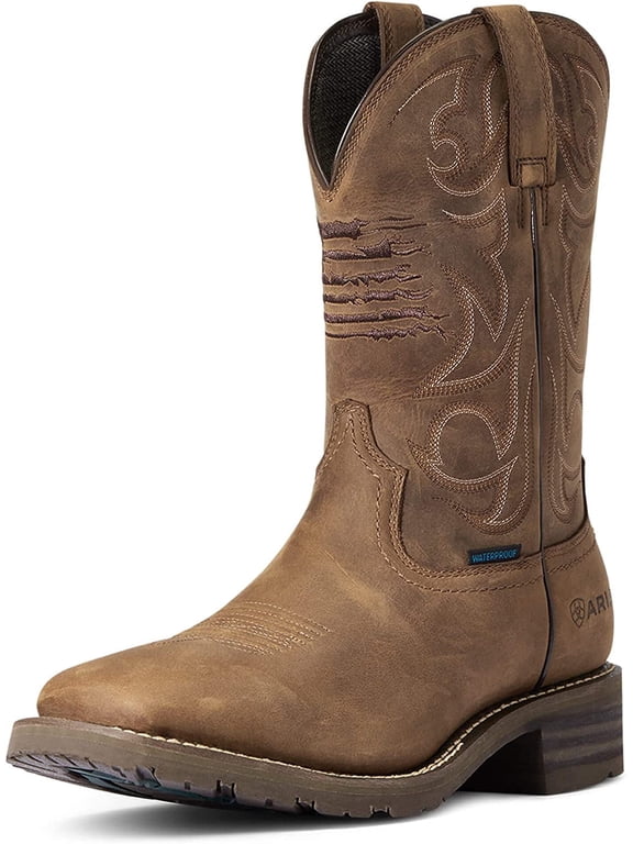Men's Hybrid Patriot Waterproof Western Boots (Distressed Brown, 8.5)