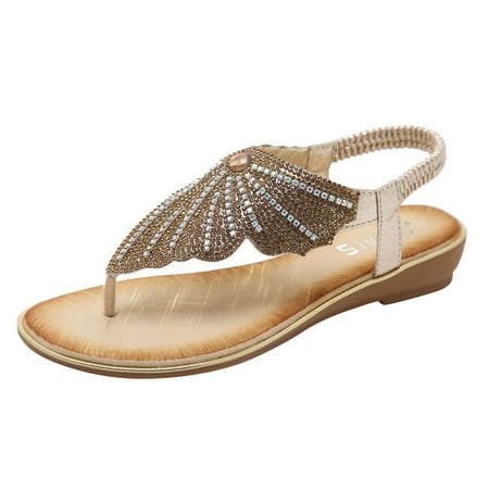 

KaLI_store Wedge Sandals for Women Women s Gladiator Sandals Summer Flat Thong Cross Strappy Sandals Trendy Roman Shoes with Zipper Gold