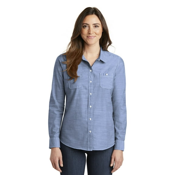 Port Authority Ladies Slub Chambray Shirt Lw380 - Light Blue - M