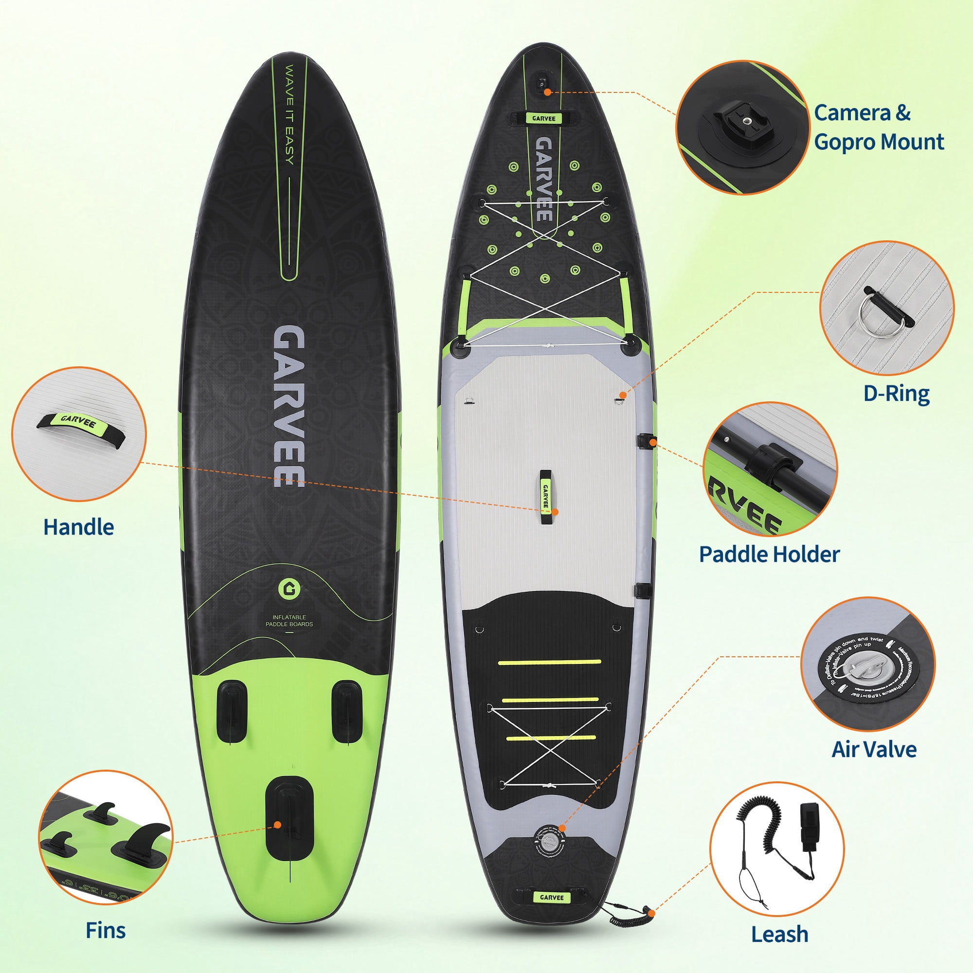 11'5" Stable Inflatable Rise Up Paddle Board with Premium SUP Accessories, Non-Slip EVA Deck Pad, Built-in Camera Mount, for Adults, Youth Water Sports & Fishing