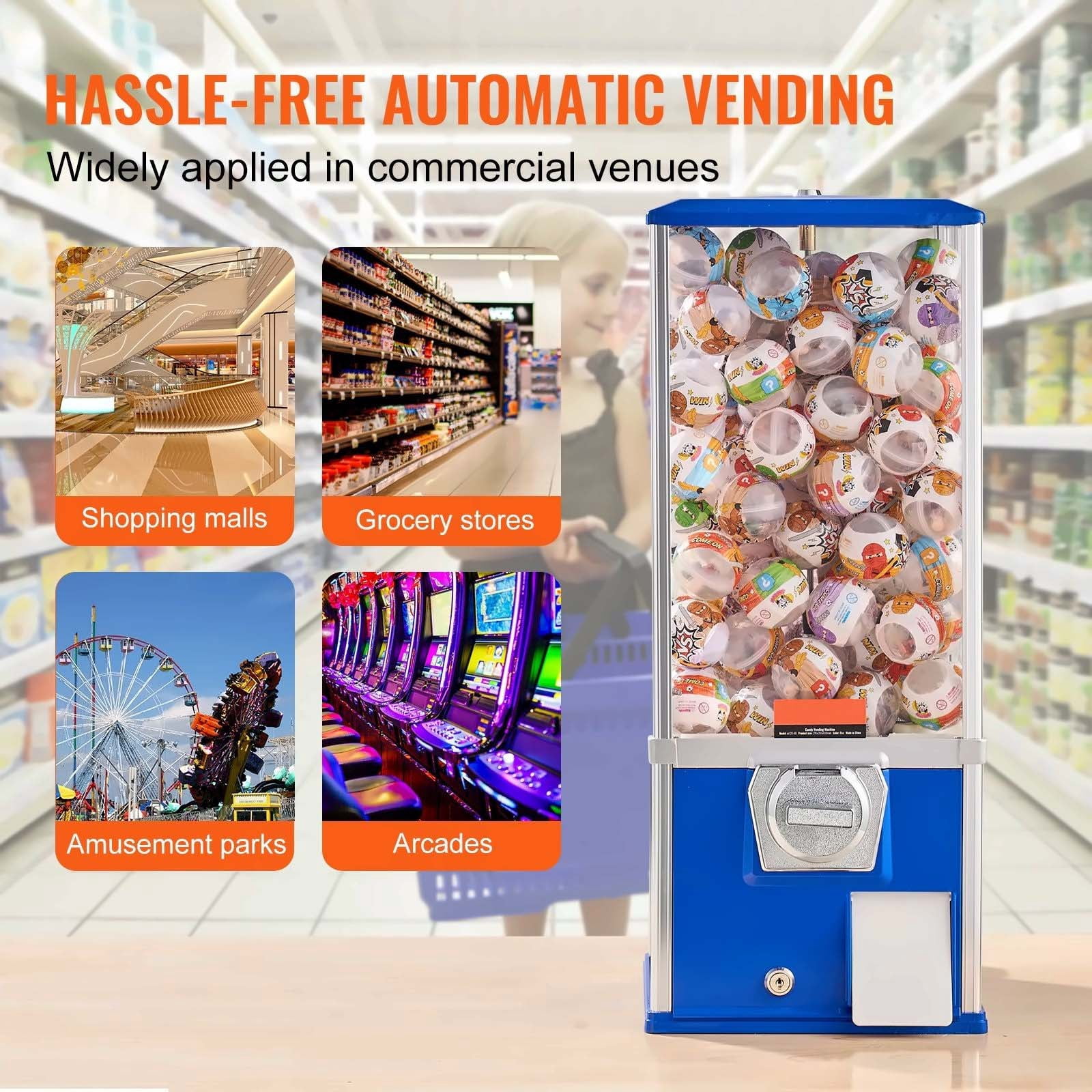 Gumball Machine 25" Vending Dispenser, Blue PS Capsule Toy Bank, 230 Count, Coin Operated, Durable Bouncy Ball Machine for Home & Business