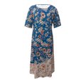 thumbnail image 4 of Puntoco Vestido De Fiesta Con Bolsillo Estampado Sexy De Manga Corta Con Cuello Redondo Para Mujer Vestido De Cuello Redondo De Manga Corta Azul L,Regalos Para Mujer Joven, 4 of 5