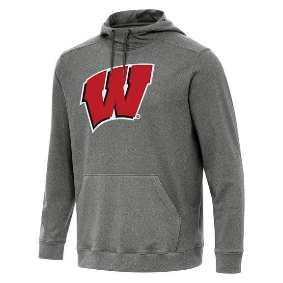 Men's Antigua Heather Black Wisconsin Badgers Cloud Pullover Hoodie
