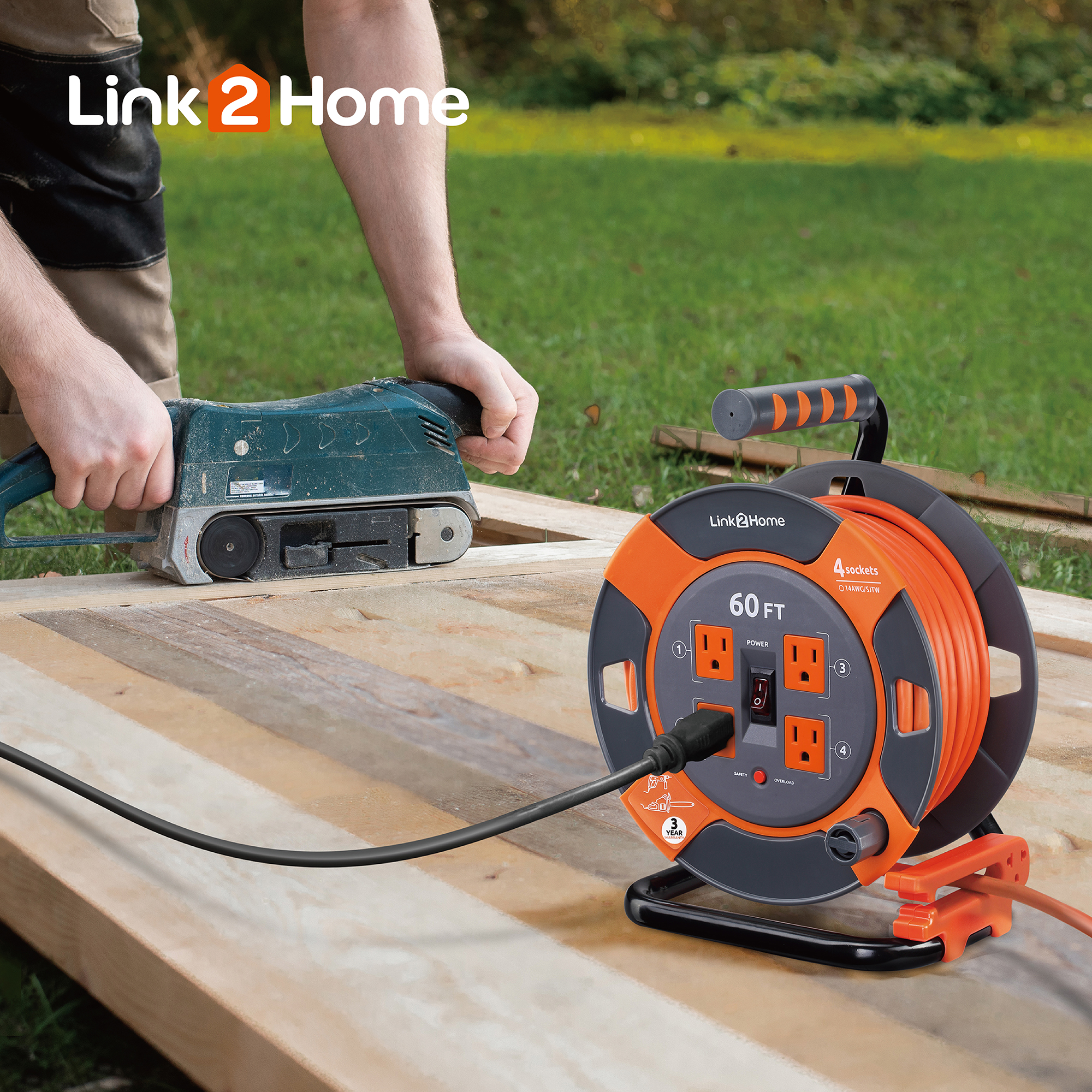 Link2Home 60 Ft Extension Cord Reel with 4 Outlets photo 4