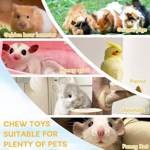 Large Syrian Hamster Wood Ledge Platform with Lava Stone Block Chew Toys Chinchilla Cage Resting Wooden Shelf for Guinea Pig Rat Mouse