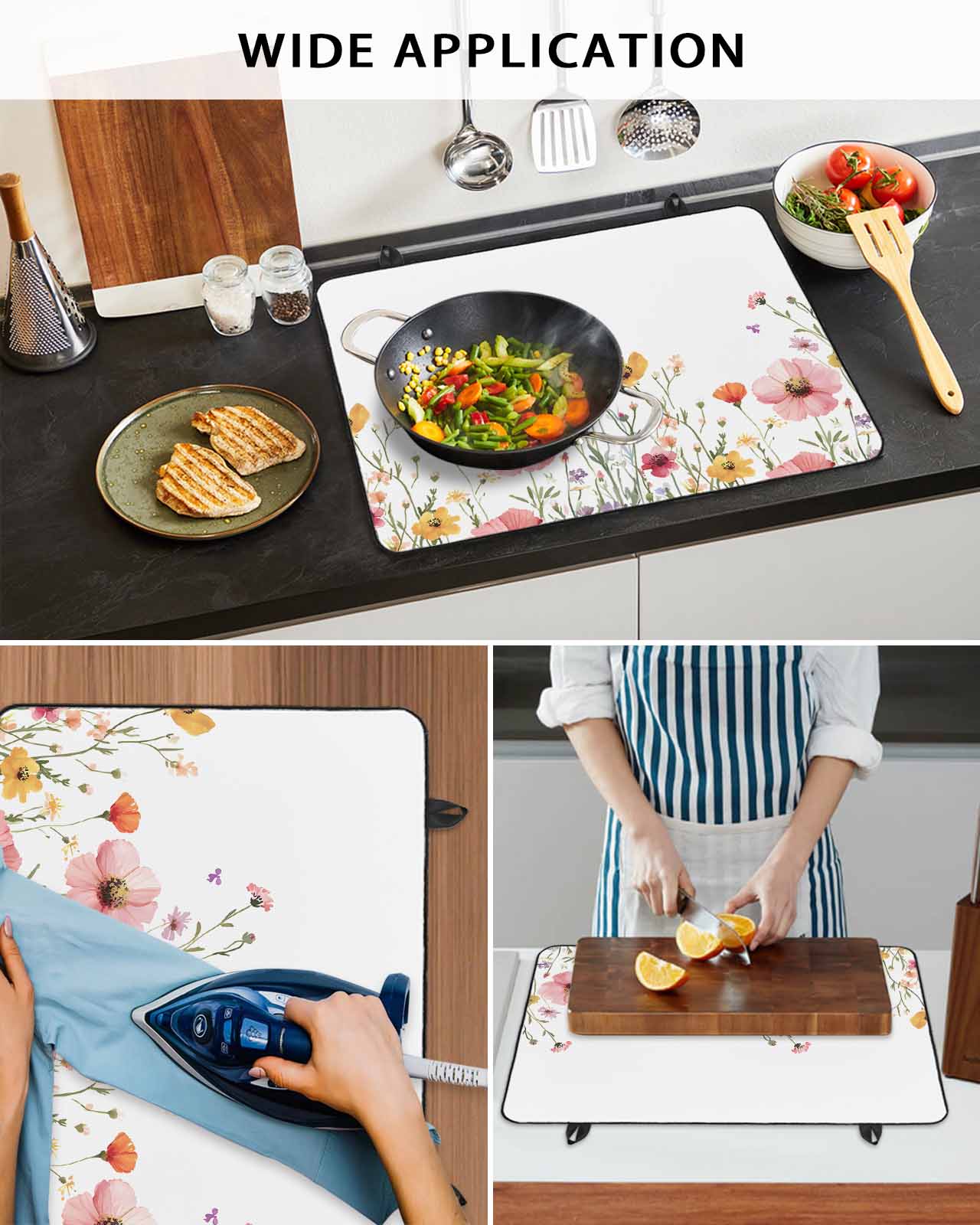 nqOlkjepod Large Induction Cooktop Protector Mat 36"x21", Colorful Flowers Stove Top Covers for Electric Stove, Spring Botanical Watercolor Wildflowers Stove Burner Cover Mats, Glass Top Stove Cover