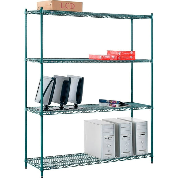 Nexel 4 Shelf Poly-Green Wire Shelving Unit Starter 60""W x 14""D x 74""H