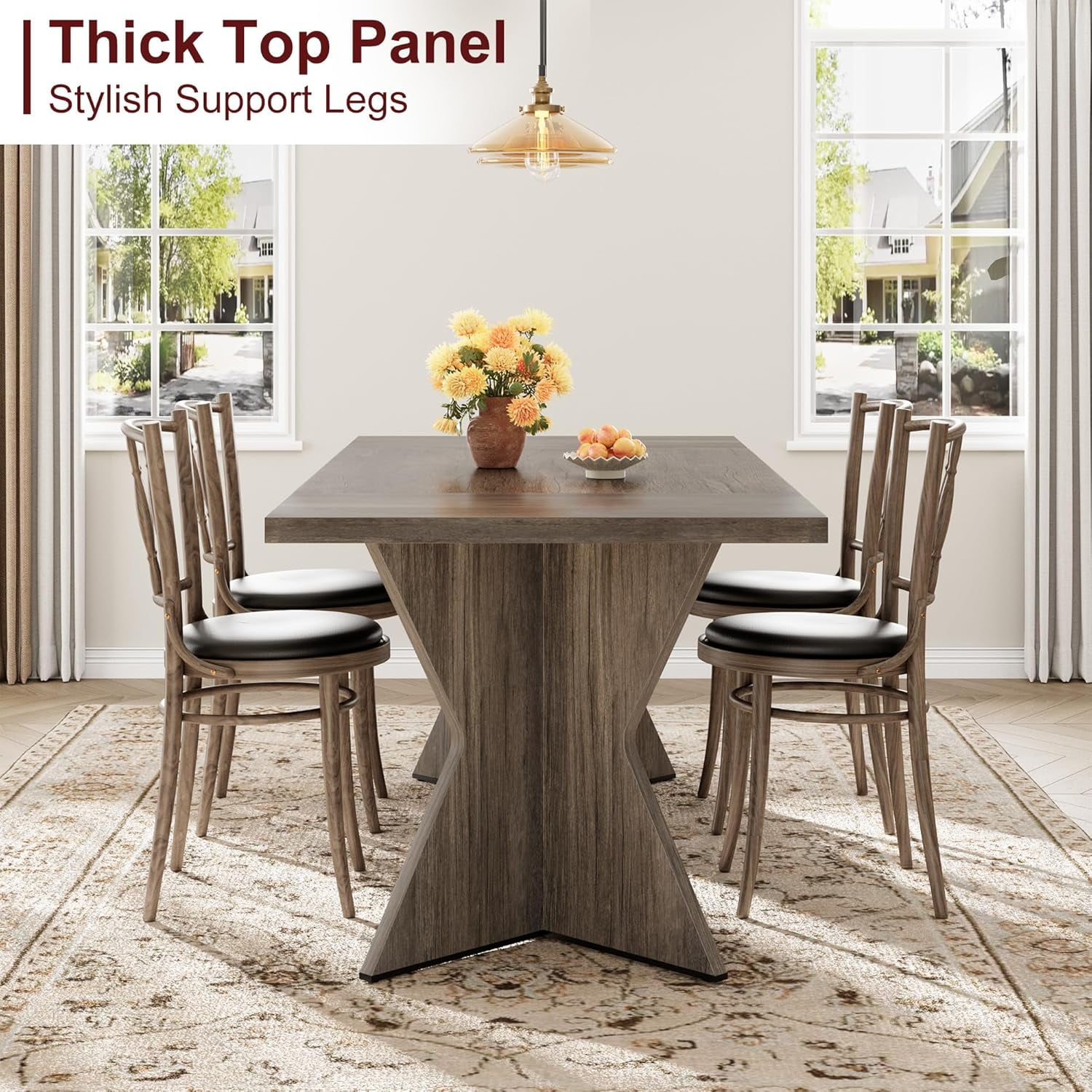 M optimized Dining Room Table for 6 People, 71" Rectangular Kitchen Table with Sturdy Frame, Thickened Long Tabledesk and Dinner Desk for Party, Big Family, V-Shape Leg