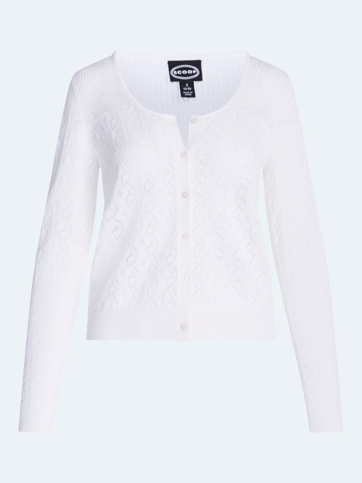 Scoop Women's Pointelle Knit Cardigan Sweater with Long Sleeves, Lightweight, Sizes XS-XXL