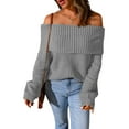 thumbnail image 2 of hirigin Women Knitted Off-shoulder Sweater Solid Color Casual Loose Long Sleeves Pullover Tops Streetwear, 2 of 5