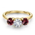 thumbnail image 3 of Gem Stone King 18K Yellow Gold Plated Silver White Created Sapphire and Red Rhodolite Garnet Engagement Ring for Women | 2.20 Cttw | Round 6MM | Gemstone September Birthstone | Size 8, 3 of 6