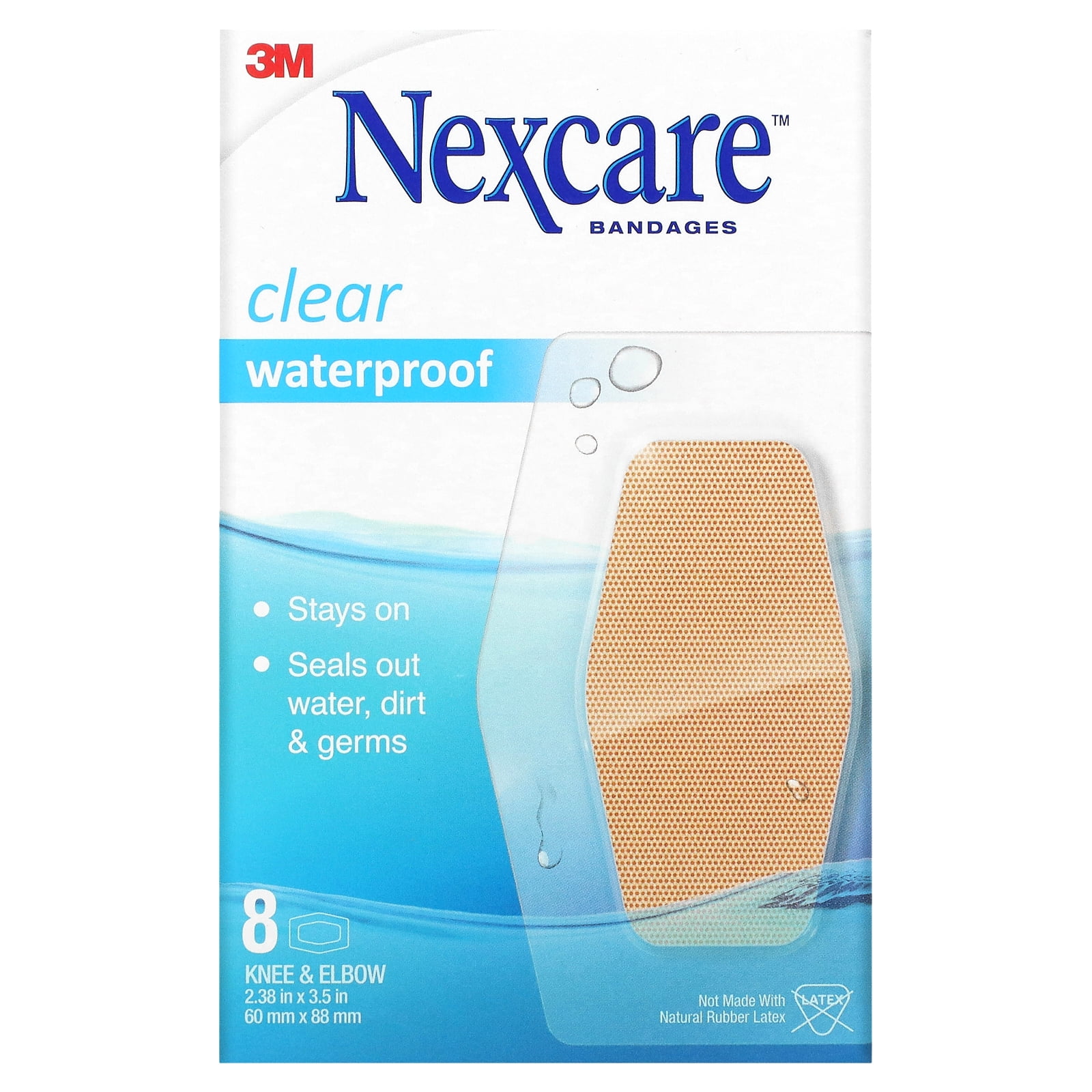 Nexcare, Clear Waterproof Bandages, Knee Elbow, 8 Bandages