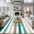 thumbnail image 4 of Brown Beige Teal White Striped Washable Living Room Rugs 5'x8', Modern Minimalist Lines Low Pile Throw Large Area Rug Non-Slip Sturdy Edge Binding Carpet for Living Room Kitchen Office, 4 of 9