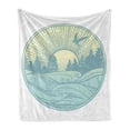 thumbnail image 1 of Nature Art Soft Flannel Fleece Blanket, Nordic Landscape Mystic Ocean Waves Scandinavian Forest Logo Art, Cozy Plush for Indoor and Outdoor Use, 60" x 80", Pale Yellow Almond Green, by Ambesonne, 1 of 5