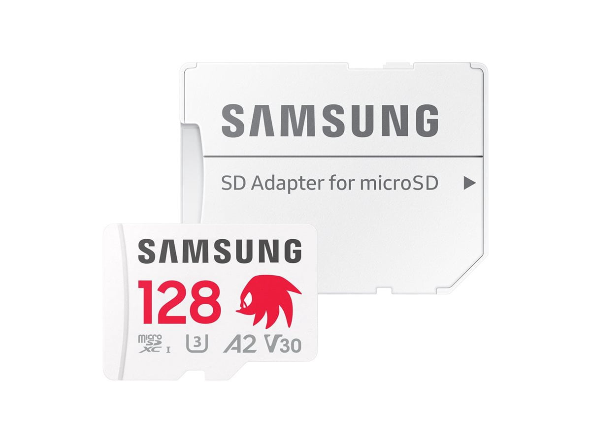 Samsung PRO Plus MB-MD128SA - Sonic the Hedgehog flash memory card (microSDXC to SD adapter included) - 128 GB - A2 / Video Class V30 / UHS-I U3 - microSDXC UHS-I - white