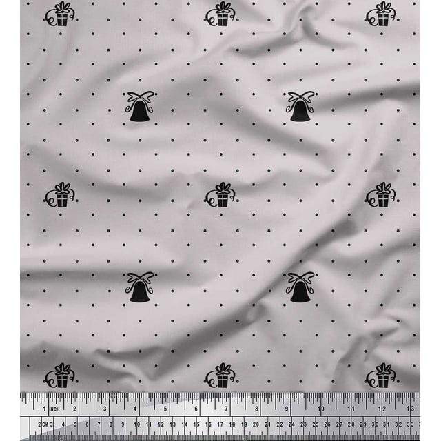 Soimoi Gray Moss Georgette Fabric Gift Box & Bell Dots Print Sewing Fabric Yard 42 Inch Wide