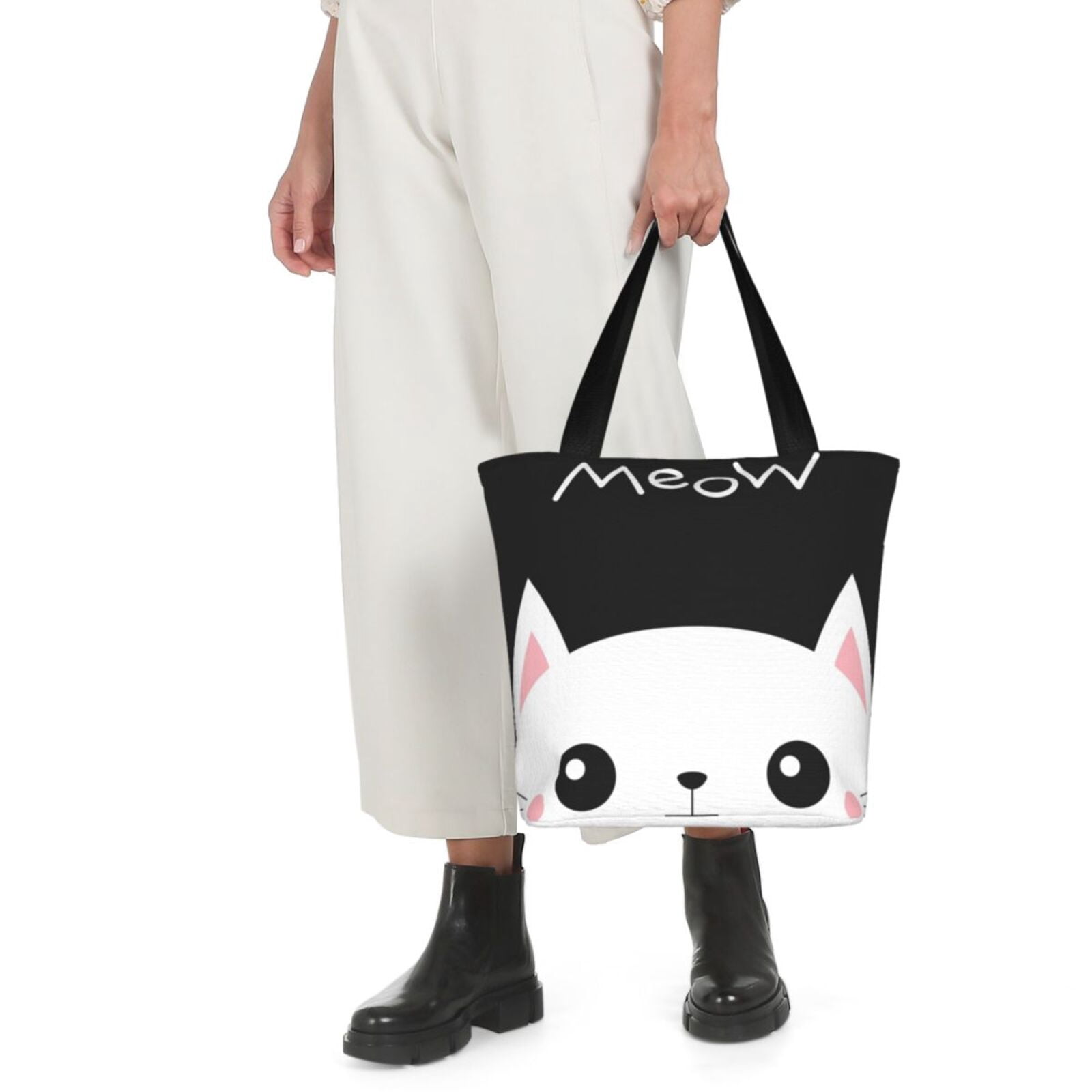 Ratiio Cat Meow Print Shoulder Bag for Women, Polyester Crossbody Purse Lightweight Handbag for Daily Travel and Casual Use