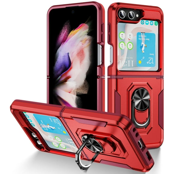 TUFF Shockproof Hybrid Armor Case with Ring Grip for Samsung Galaxy Z Flip 5 - Red