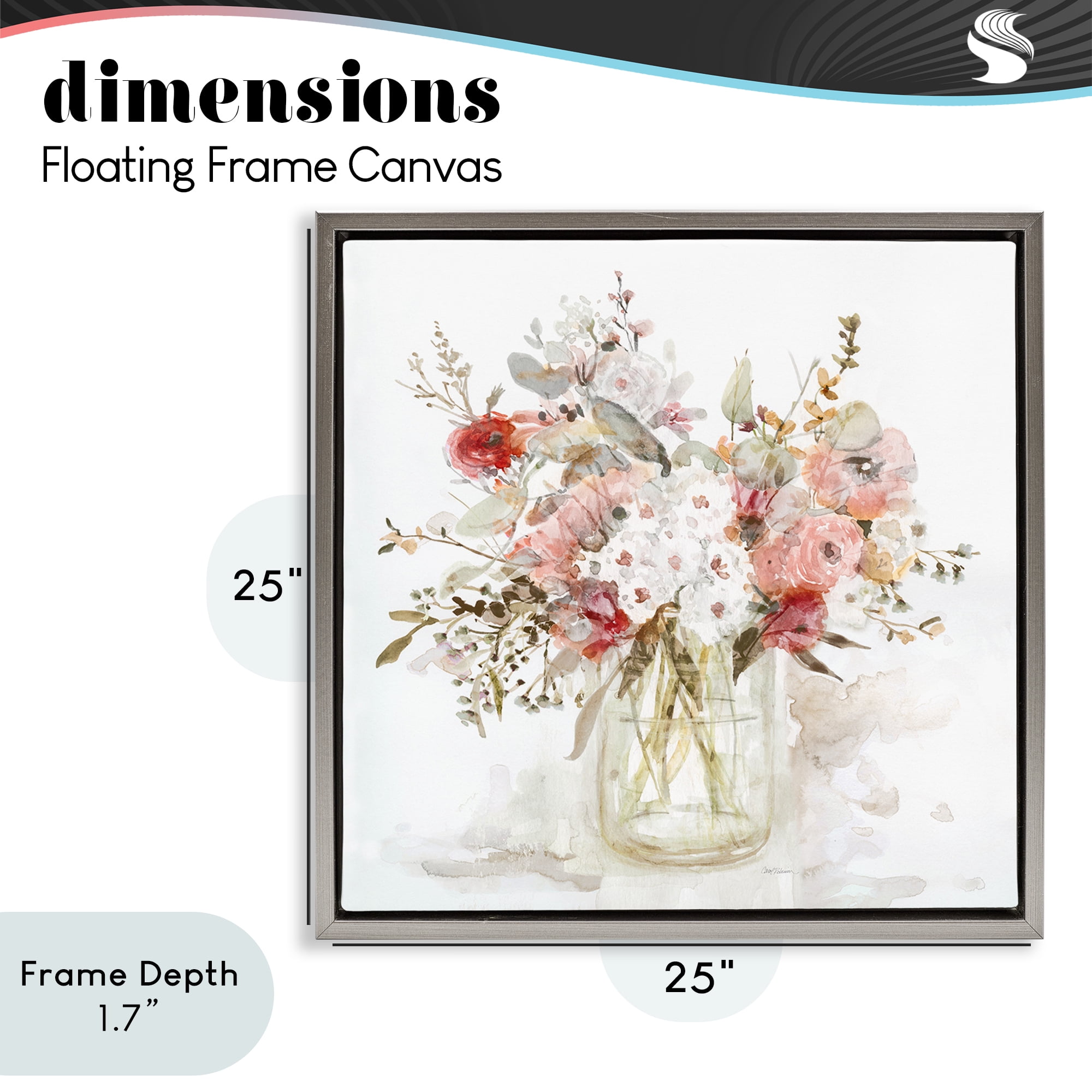 Stupell Industries Soft Blush Botanical Bouquet Gray Framed Floater Canvas Wall Art, design by Carol Robinson