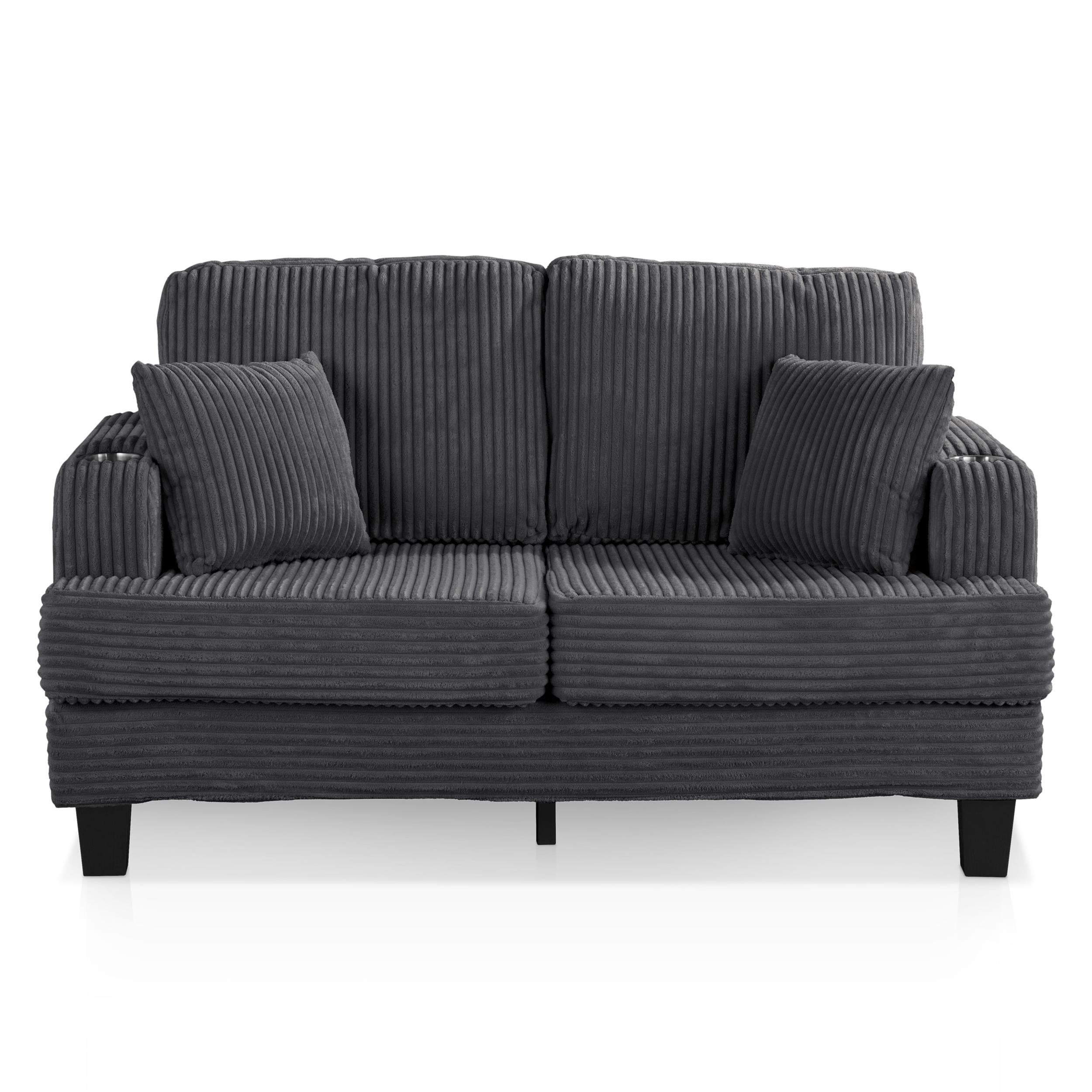 Furniture of America Fayen Modern Small Space Chenille Fabric Loveseat with Pillow, Dark Gray