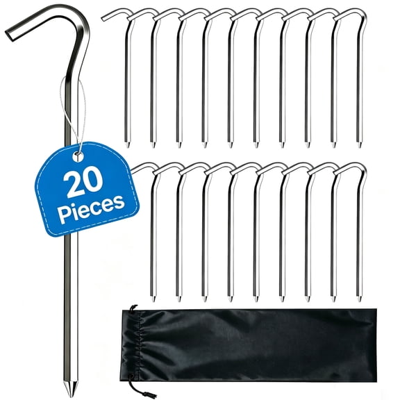 Ficcug 20 Pcs Heavy Duty Tent Stakes,7"Garden Stakes Pegs,Metal Ground Stakes Tent Pegs Tent Spikes for Camping,Tarp,Garden and Canopies Outdoor